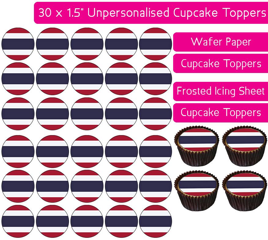 Thailand Flag - 30 Cupcake Toppers