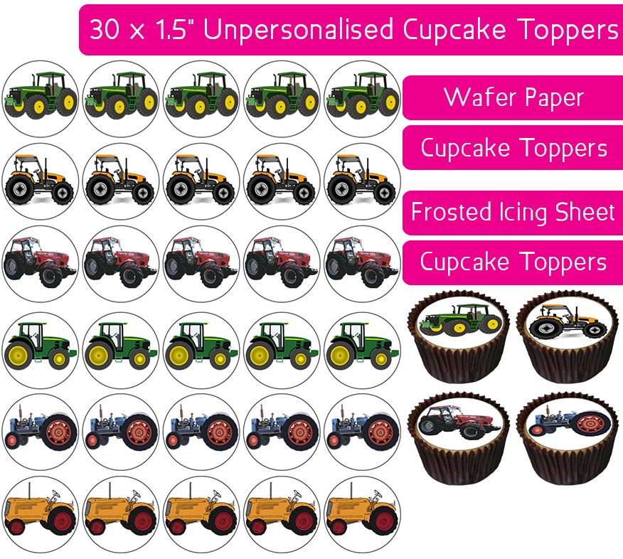 Tractors - 30 Cupcake Toppers