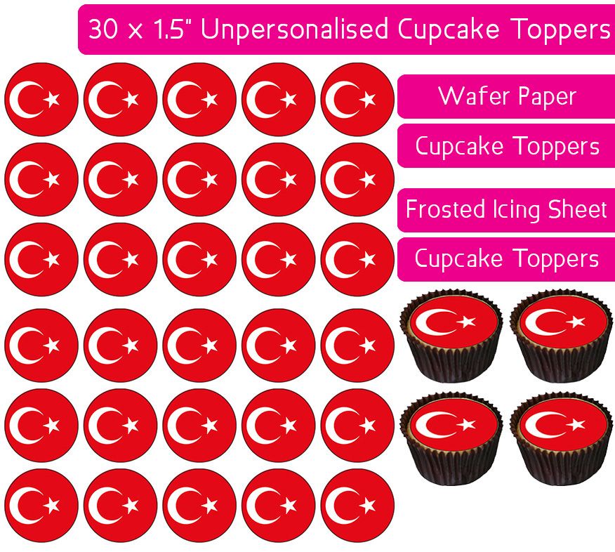 Turkey Flag - 30 Cupcake Toppers