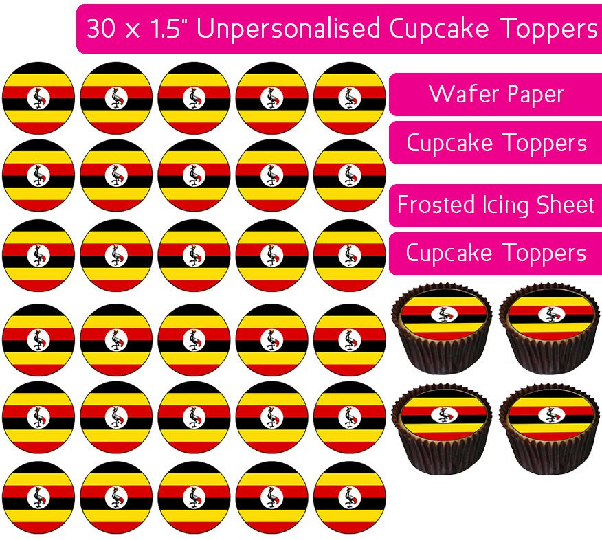 Uganda Flag - 30 Cupcake Toppers