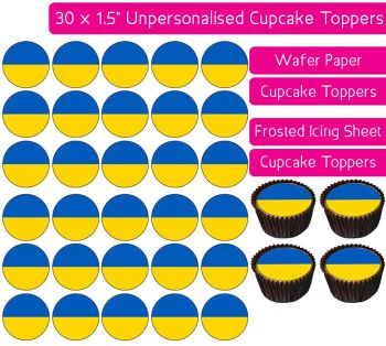 Ukraine Flag - 30 Cupcake Toppers