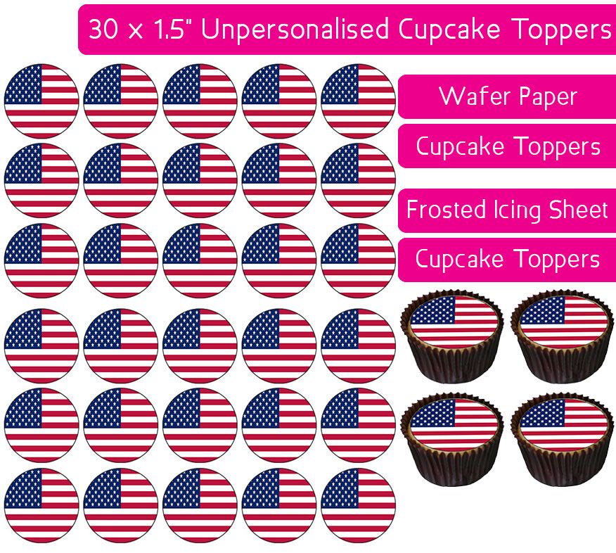 United States Flag - 30 Cupcake Toppers