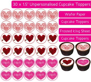 Valentines - 30 Cupcake Toppers