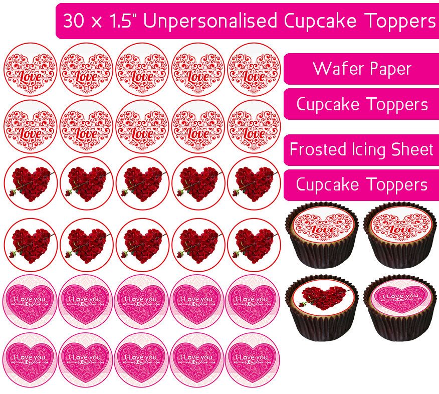 Valentines - 30 Cupcake Toppers