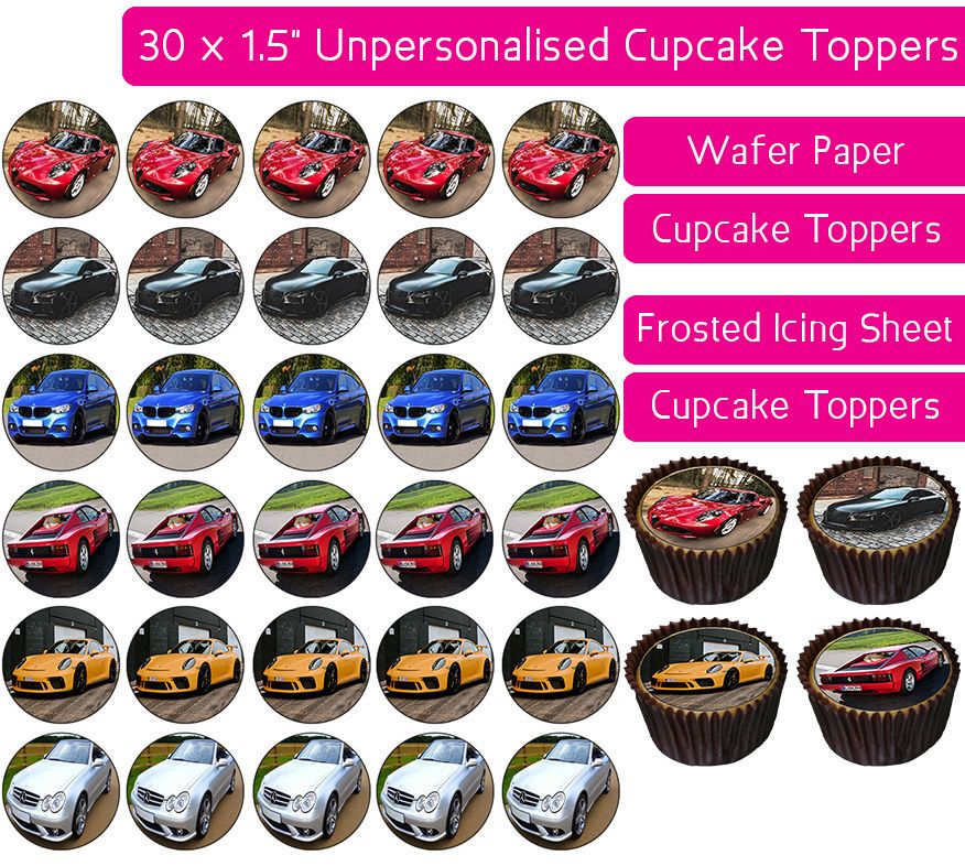 Vehicles - Cars - 30 Cupcake Toppers
