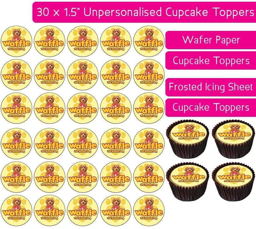 Waffle The Wonder Dog - 30 Cupcake Toppers