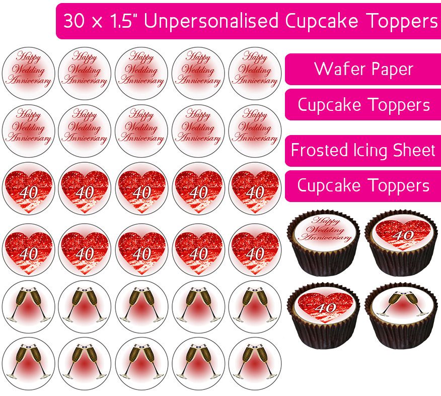 Wedding Anniversary - Ruby - 30 Cupcake Toppers