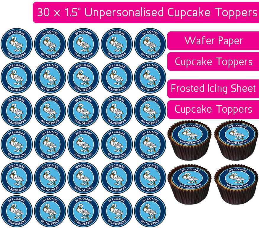 Wycombe Wanderers Football - 30 Cupcake Toppers