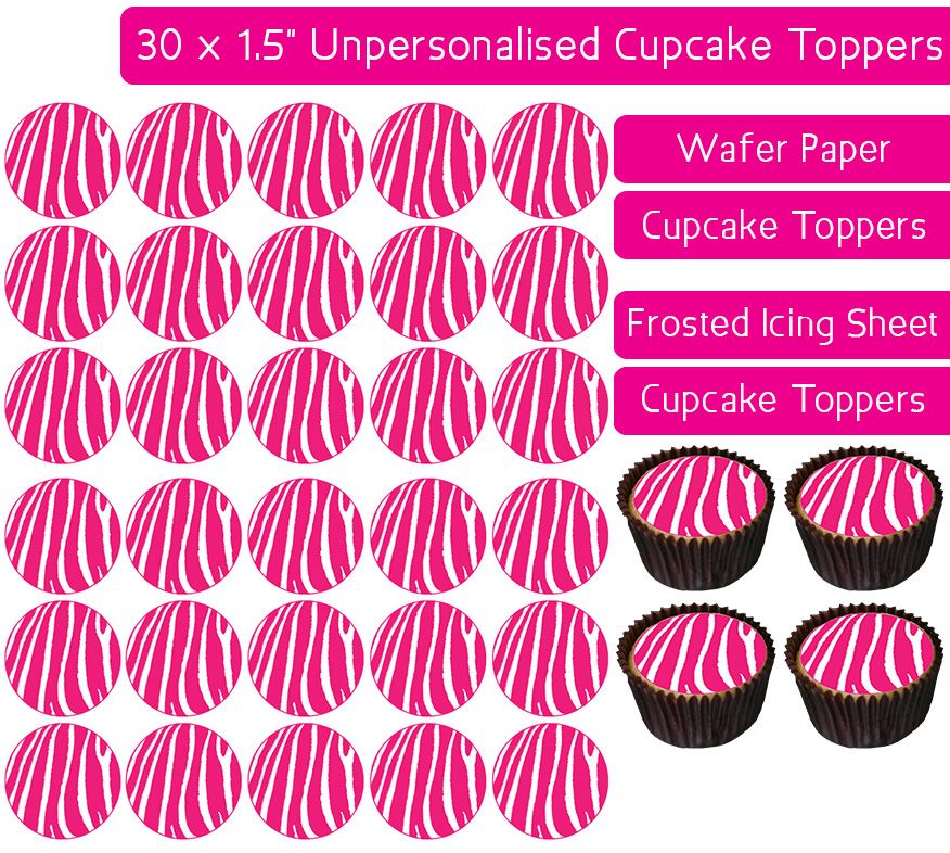 Zebra Print - Pink - 30 Cupcake Toppers