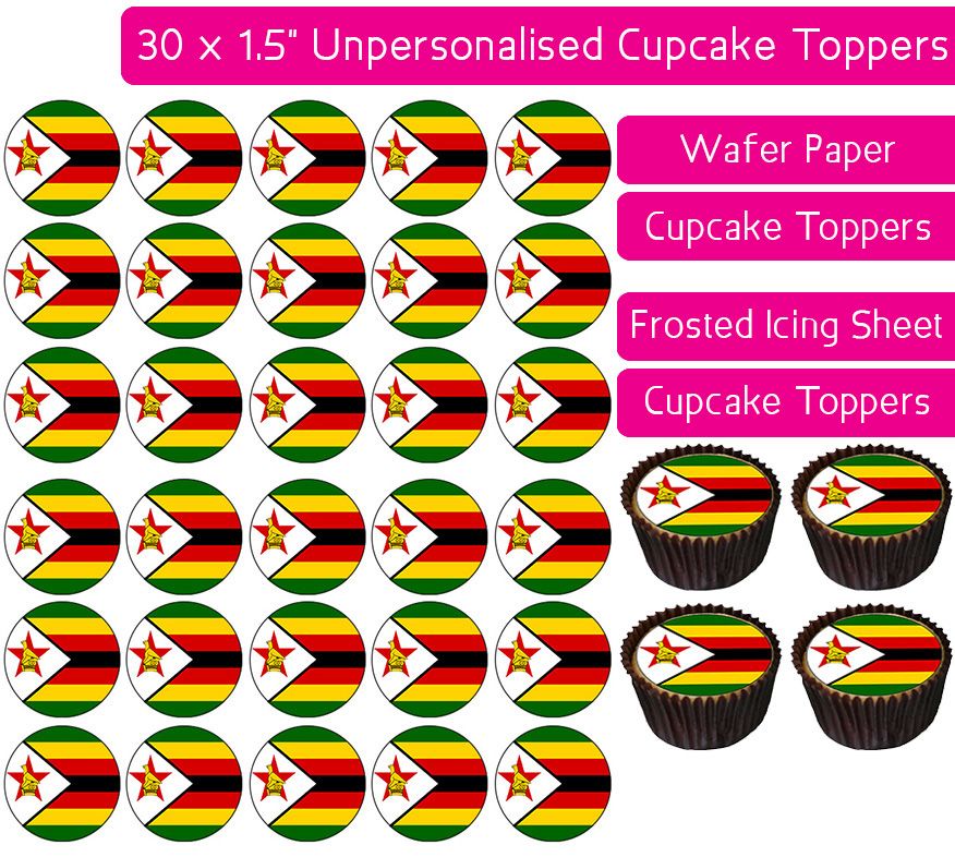 Zimbabwe Flag - 30 Cupcake Toppers