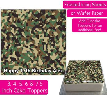 Camouflage Print Square Personalised Cake Topper