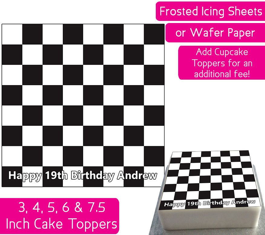 Checkered Pattern Square Personalised Cake Topper