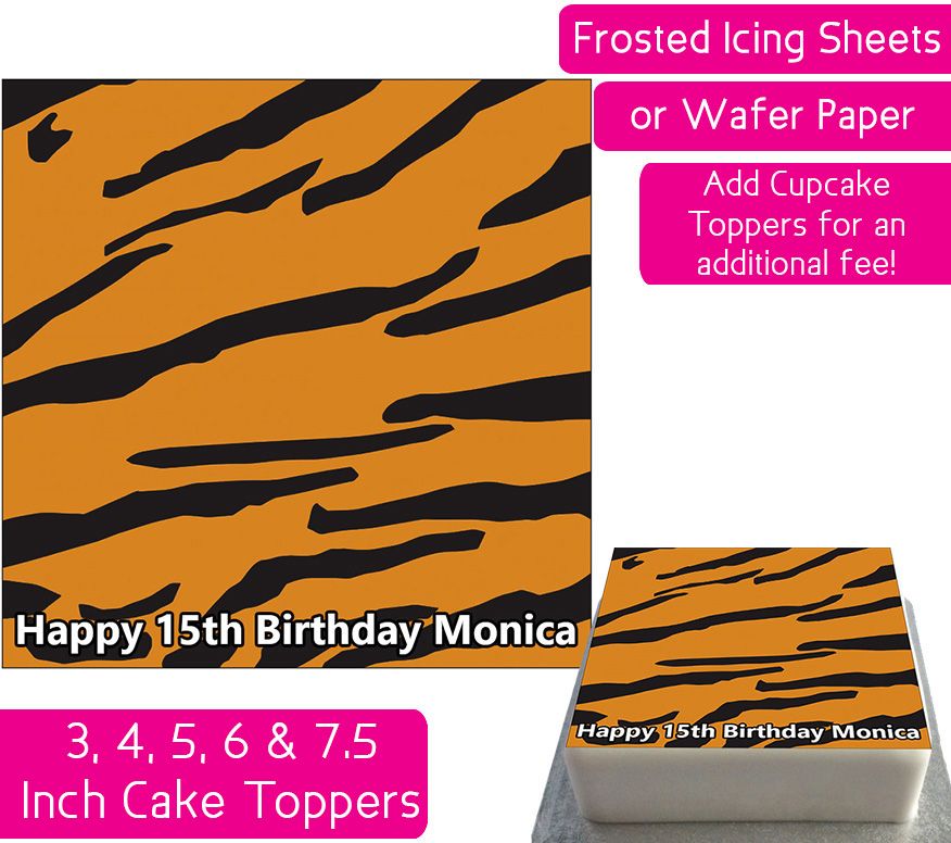 Tiger Print Square Personalised Cake Topper