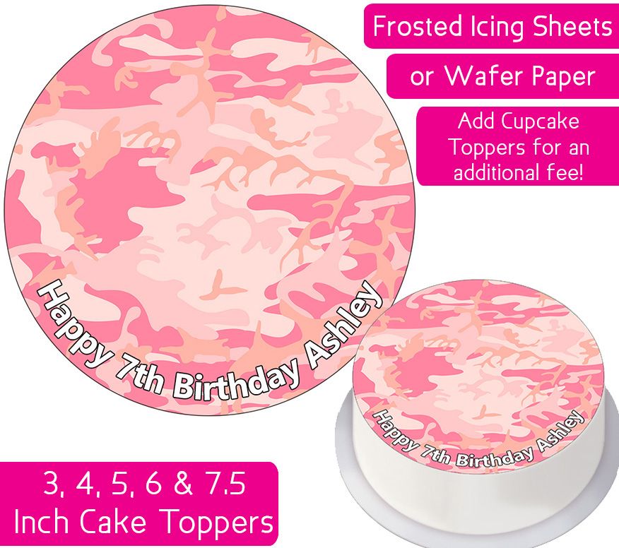 Camouflage Print - Pink - Personalised Cake Topper