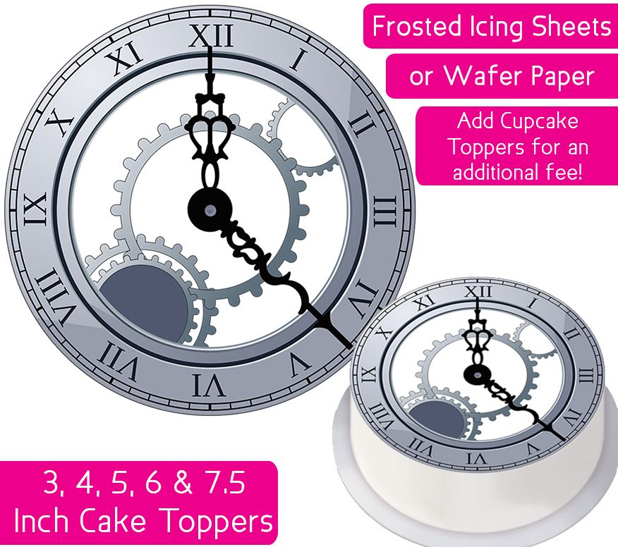 Clock Face - Mechanical Silver Personalised Cake Topper