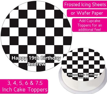 Checkered Pattern Personalised Cake Topper