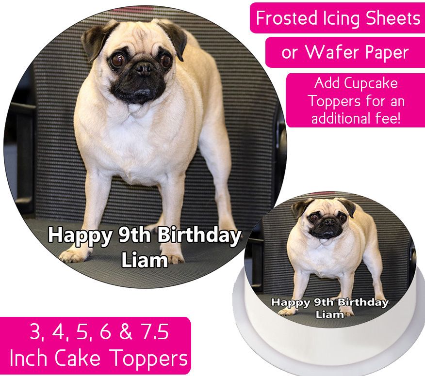 Dog Pug Personalised Cake Topper