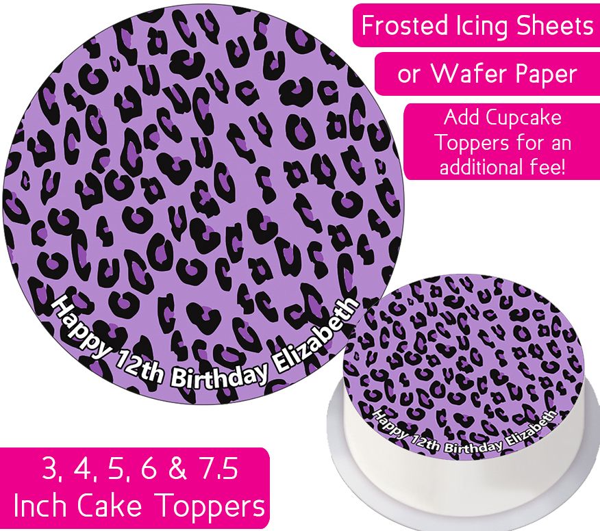 Leopard Print - Purple - Personalised Cake Topper