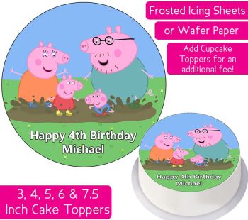 Peppa Pig Family Muddy Puddle Splash Personalised Cake Topper