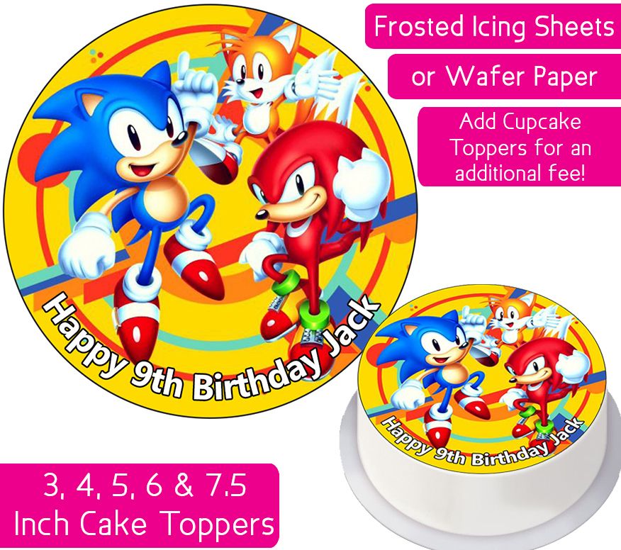 Sonic The Hedgehog Cake Topper | Personalised Round Edible Icing Sheet or  Wafer