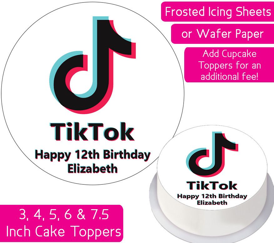 TikTok (Plain White Background) Personalised Cake Topper
