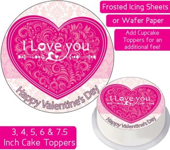 Valentines Pink Heart Personalised Cake Topper