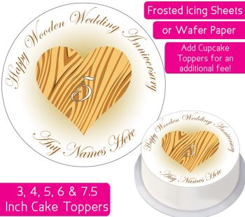 Wedding Anniversary - Wood - Personalised Cake Topper