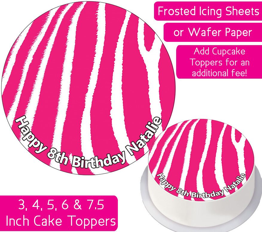 Zebra Print - Pink - Personalised Cake Topper