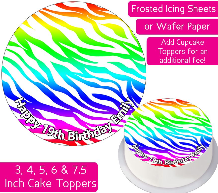 Zebra Print - Rainbow - Personalised Cake Topper