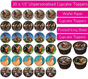 Chickens - 30 Cupcake Toppers