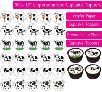 Cows Cartoon - 30 Cupcake Toppers
