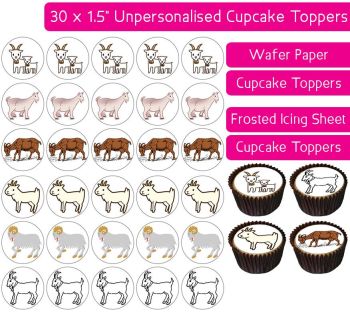 Goats Cartoon - 30 Cupcake Toppers