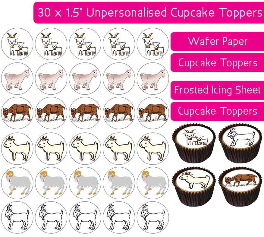 Goats Cartoon - 30 Cupcake Toppers