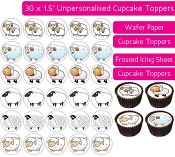 Sheep Cartoon - 30 Cupcake Toppers