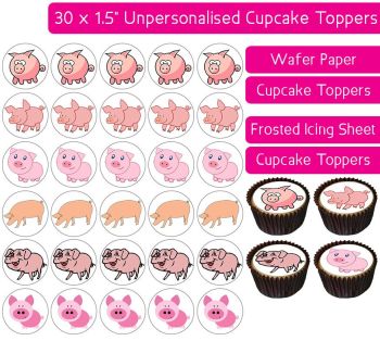 Pigs Cartoon - 30 Cupcake Toppers