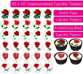 Red Roses - 30 Cupcake Toppers
