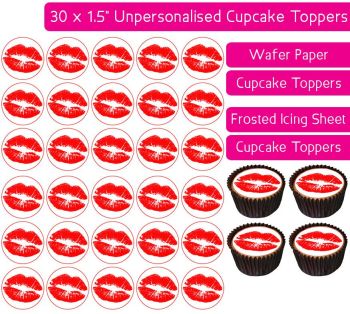Red Lips - 30 Cupcake Toppers