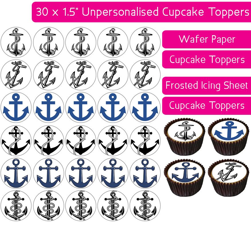 Anchors - 30 Cupcake Toppers