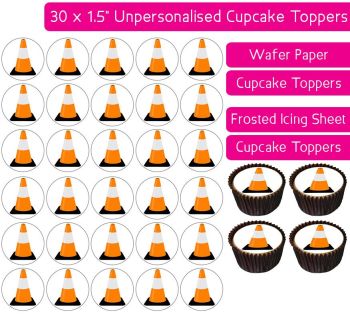 Traffic Cones - 30 Cupcake Toppers