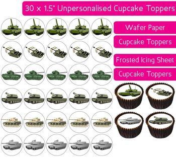 Army Tanks - 30 Cupcake Toppers