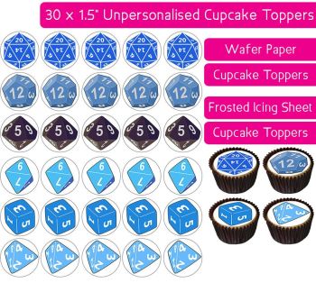 Dice DND Blue RPG TTRPG - 30 Cupcake Toppers