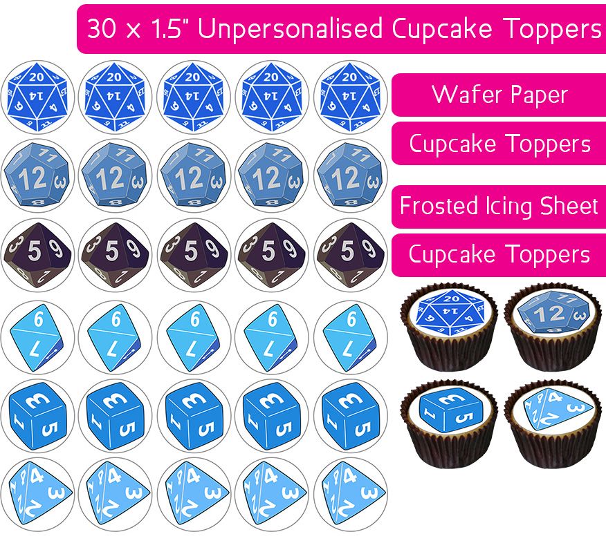 Dice DND RPG TTRPG - 30 Cupcake Toppers