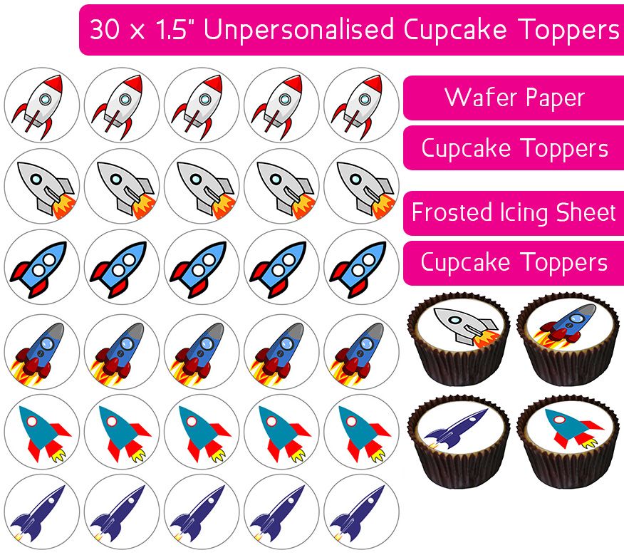 Space Rockets - 30 Cupcake Toppers