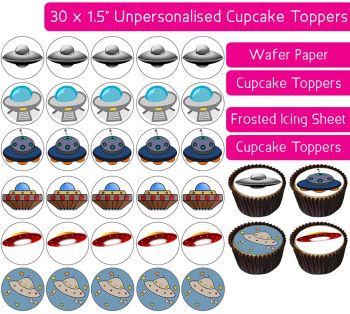 UFO Cartoon - 30 Cupcake Toppers
