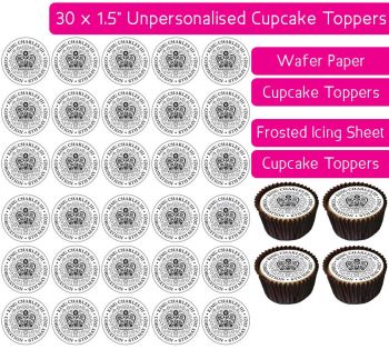 King Charles' Coronation - English Black - 30 Cupcake Toppers