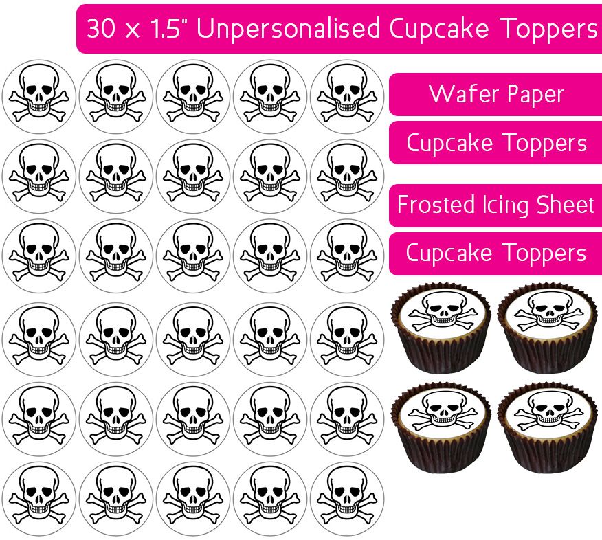 Skull & Crossbones - 30 Cupcake Toppers