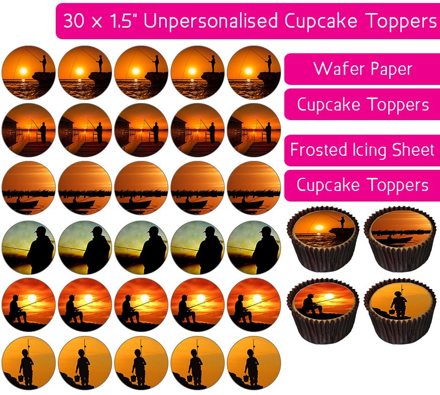 Fishing Sunset - 30 Cupcake Toppers