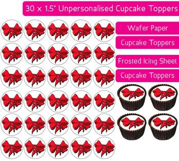 Red Bow Cartoon - 30 Cupcake Toppers