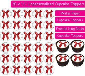 Red Bow Realistic - 30 Cupcake Toppers