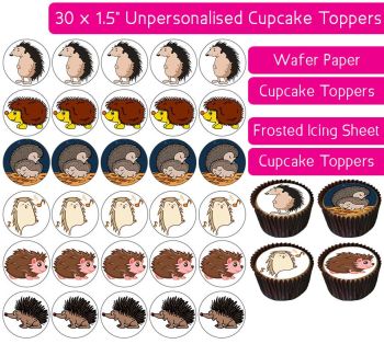 Hedgehog Cartoon - 30 Cupcake Toppers